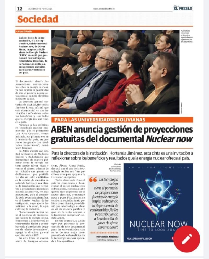 ABEN anuncia que gestionará proyecciones gratuitas del documental “Nuclear Now” de Oliver Stone para universidades